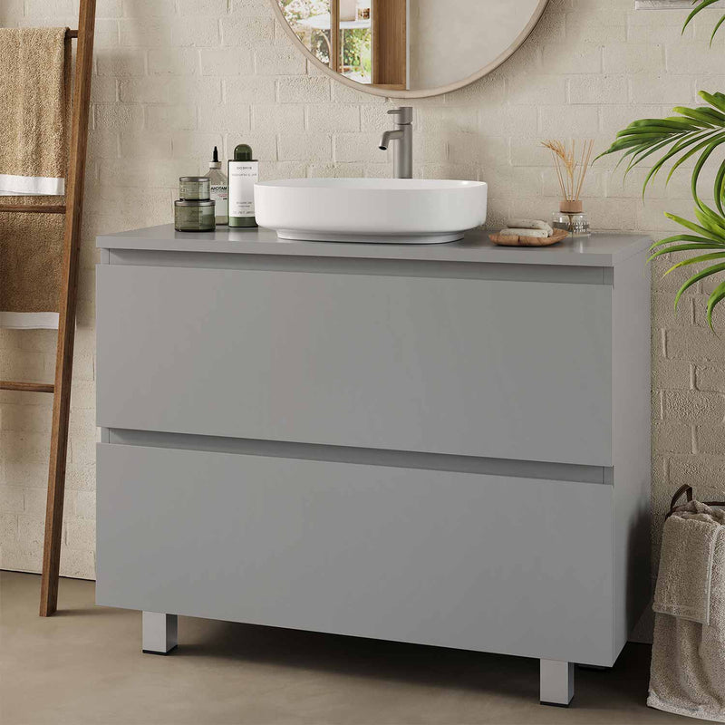 FR.SIKAIC Armoires de Salle de Bain Gris / Moderne Armoire sous Lavabo Salle de Bain avec 2 Grands Tiroirs et Pieds, 80 x 30 x 56 cm, Gris