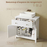 FR.SIKAIC Armoires de Salle de Bain Blanc / Moderne Armoire sous Lavabo Salle de Bain avec Tiroir et Pieds, Compartiment à 2 Portes , 60 x 30 x 60 cm, Blanc