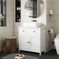 FR.SIKAIC Armoires de Salle de Bain Blanc / Moderne Armoire sous Lavabo Salle de Bain avec Tiroir et Pieds, Compartiment à 2 Portes , 60 x 30 x 60 cm, Blanc