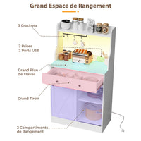 Armoires de Cuisine avec LED Multiprise Plan de Travail Grand Tiroir et Étagères Réglables 70x40x135 cm Blanc - FR.SIKAIC