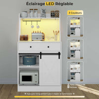 Armoires de Cuisine avec LED Multiprise Plan de Travail Grand Tiroir et Étagères Réglables 70x40x135 cm Blanc - FR.SIKAIC