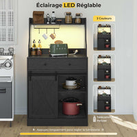 Armoires de Cuisine avec LED Multiprise Plan de Travail Grand Tiroir et Étagères Réglables 70x40x35 cm Noir - FR.SIKAIC