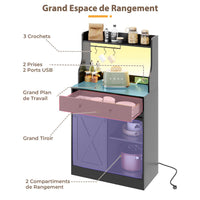 Armoires de Cuisine avec LED Multiprise Plan de Travail Grand Tiroir et Étagères Réglables 70x40x35 cm Noir - FR.SIKAIC