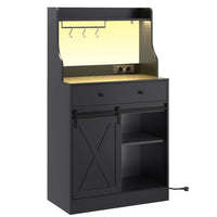 Armoires de Cuisine avec LED Multiprise Plan de Travail Grand Tiroir et Étagères Réglables 70x40x35 cm Noir - FR.SIKAIC