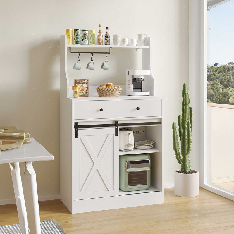 FR.SIKAIC Armoire de cuisine Blanc / Moderne Armoires de Cuisine avec Plan de Travail, Grand Tiroir, 3 Crochets et Étagères Réglables, 70 x 40 x 135 cm, Blanc