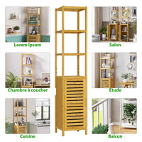 Armoires de Salle de Bain Haut avec 3 Compartiments Ouverts et Meuble Bambou 34x33x170 cm - FR.SIKAIC