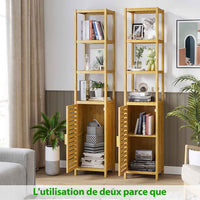 Armoires de Salle de Bain Haut avec 3 Compartiments Ouverts et Meuble Bambou 34x33x170 cm - FR.SIKAIC