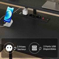 Bureau Gaming LED Réversible avec Multiprises Étagère Réglable 2 Tiroirs support d'imprimante support de Moniteur Noir - FR.SIKAIC