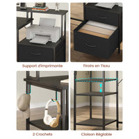 Bureau Gaming LED Réversible avec Multiprises Étagère Réglable 2 Tiroirs support d'imprimante support de Moniteur Noir - FR.SIKAIC