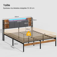 FR.SIKAIC Lits et Cadres de Lit Cadre de Lit avec Tête de Lit de Rangement LED Multiprise Rangement sous le Lit