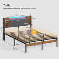 FR.SIKAIC Lits et Cadres de Lit Cadre de Lit avec Tête de Lit de Rangement LED Multiprise Rangement sous le Lit