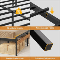 FR.SIKAIC Lits et Cadres de Lit Cadre de Lit avec Tête de Lit de Rangement LED Multiprise Rangement sous le Lit