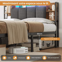 FR.SIKAIC Lits et Cadres de Lit Cadre de Lit avec Tête de Lit de Rangement LED Multiprise Rangement sous le Lit
