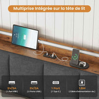 FR.SIKAIC Lits et Cadres de Lit Cadre de Lit avec Tête de Lit de Rangement LED Multiprise Rangement sous le Lit