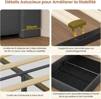 FR.SIKAIC Lits et Cadres de Lit Cadre de Lit en Lin avec Lumières LED et Prise Sommier à Lattes et Rangement Hydraulique Gris