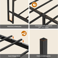 FR.SIKAIC Lits et Cadres de Lit Cadre de Lit en Métal avec Tête de Lit de Rangement LED Multiprise Espace de Rangement sous le Lit Marron