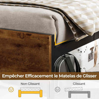 FR.SIKAIC Lits et Cadres de Lit Cadre de Lit en Métal avec Tête de Lit de Rangement LED Multiprise Espace de Rangement sous le Lit Marron