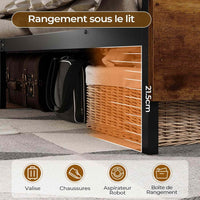 FR.SIKAIC Lits et Cadres de Lit Cadre de Lit en Métal avec Tête de Lit de Rangement LED Multiprise Espace de Rangement sous le Lit Marron