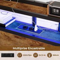 FR.SIKAIC Lits et Cadres de Lit Cadre de Lit en Métal avec Tête de Lit de Rangement LED Multiprise Espace de Rangement sous le Lit Marron