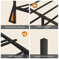 Cadre de Lit en Métal avec Tête LED Prise de Courant et Étagères de Rangement Marron/Noir Vintage - FR.SIKAIC