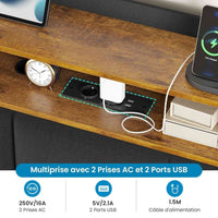 FR.SIKAIC Lits et Cadres de Lit Cadre de Lit Flottant avec Éclairage LED Multiprise Tête de lit Rembourrée avec Rangement Tissu en Lin Gris