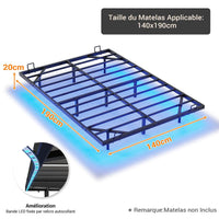 Cadre de lit flottant en métal avec lumières LED et sommier à lattes Noir (sans matelas) - FR.SIKAIC