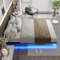 Cadre de lit flottant en métal avec lumières LED et sommier à lattes Noir (sans matelas) - FR.SIKAIC