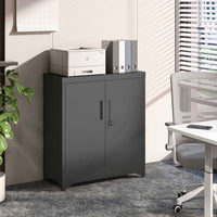 Caisson de Bureau Verrouillable pour Rangement Dossier avec Étagères Réglables 2 Portes Noir - FR.SIKAIC