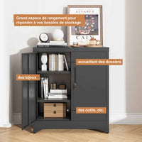 Caisson de Bureau Verrouillable pour Rangement Dossier avec Étagères Réglables 2 Portes Noir - FR.SIKAIC