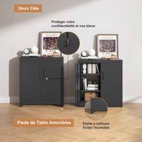 Caisson de Bureau Verrouillable pour Rangement Dossier avec Étagères Réglables 2 Portes Noir - FR.SIKAIC
