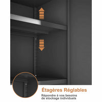 Caisson de Bureau Verrouillable pour Rangement Dossier avec Étagères Réglables 2 Portes Noir - FR.SIKAIC