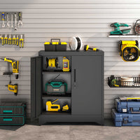 Caisson de Bureau Verrouillable pour Rangement Dossier avec Étagères Réglables 2 Portes Noir - FR.SIKAIC