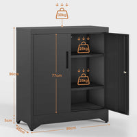Caisson de Bureau Verrouillable pour Rangement Dossier avec Étagères Réglables 2 Portes Noir - FR.SIKAIC