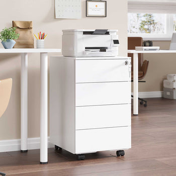Caissons de bureau Métallique à Roulettes Verrouillables 4 Tiroirs avec Serrure Blanc - FR.SIKAIC