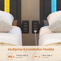 FR.SIKAIC Lits et Cadres de Lit Gris / Métal / 90 X 190 cm Canapé-lit 90x190 avec éclairage LED et bloc multiprise, Gris