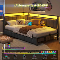 FR.SIKAIC Lits et Cadres de Lit Gris foncé / Lin&métal / 90x200cm Canapé-lit LED 90 x 200 cm avec port de charge USB – Gris foncé
