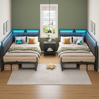 FR.SIKAIC Lits et Cadres de Lit Gris foncé / Lin&métal / 90x200cm Canapé-lit LED 90 x 200 cm avec port de charge USB – Gris foncé