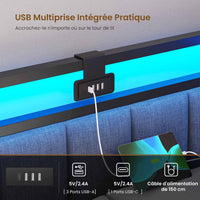 FR.SIKAIC Lits et Cadres de Lit Gris foncé / Lin&métal / 90x200cm Canapé-lit LED 90 x 200 cm avec port de charge USB – Gris foncé