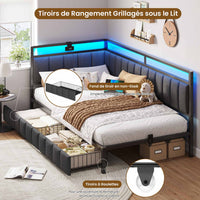 FR.SIKAIC Lits et Cadres de Lit Gris foncé / Lin&métal / 90x200cm Canapé-lit LED 90 x 200 cm avec port de charge USB – Gris foncé