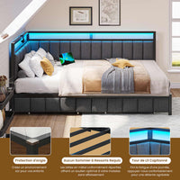 FR.SIKAIC Lits et Cadres de Lit Gris foncé / Lin&métal / 90x200cm Canapé-lit LED 90 x 200 cm avec port de charge USB – Gris foncé