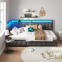 FR.SIKAIC Lits et Cadres de Lit Gris foncé / Lin&métal / 90x200cm Canapé-lit LED 90 x 200 cm avec port de charge USB – Gris foncé