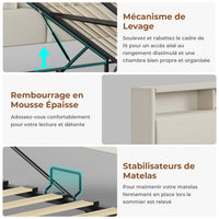 FR.SIKAIC Lits et Cadres de Lit Beige / Bois d'ingénierie et métal / 140 x 200 cm Canapé-lit moderne rembourré avec éclairage LED, Beige