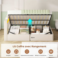 FR.SIKAIC Lits et Cadres de Lit Beige / Bois d'ingénierie et métal / 140 x 200 cm Canapé-lit moderne rembourré avec éclairage LED, Beige