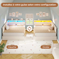 FR.SIKAIC Lits et Cadres de Lit Beige / Bois d'ingénierie et métal / 140 x 200 cm Canapé-lit moderne rembourré avec éclairage LED, Beige
