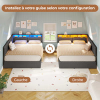 FR.SIKAIC Lits et Cadres de Lit Gris Foncé / Bois d'ingénierie et métal / 140 x 200 cm Canapé-lit moderne rembourré avec éclairage LED, gris foncé