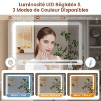 Coiffeuse avec Éclairage LED et Miroir 3 Tiroirs de Rangement 3 Étagères et 1 Armoire Blanc - FR.SIKAIC