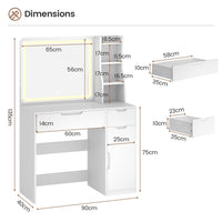 Coiffeuse avec Éclairage LED et Miroir 3 Tiroirs de Rangement 3 Étagères et 1 Armoire Blanc - FR.SIKAIC
