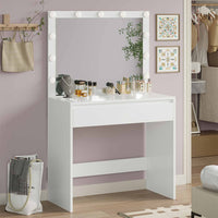 Coiffeuse avec Éclairage Réglable Grand Miroir Grand Tiroir avec Séparateurs Réglables Blanc - FR.SIKAIC