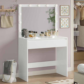 Coiffeuse avec Éclairage Réglable Grand Miroir Grand Tiroir avec Séparateurs Réglables Blanc - FR.SIKAIC