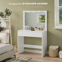 Coiffeuse avec Éclairage Réglable Grand Miroir Grand Tiroir avec Séparateurs Réglables Blanc - FR.SIKAIC